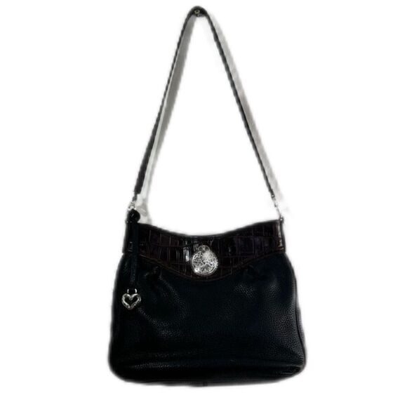 Brighton black/brown pebbled, leather, alligator shoulder bag - Picture 1 of 8